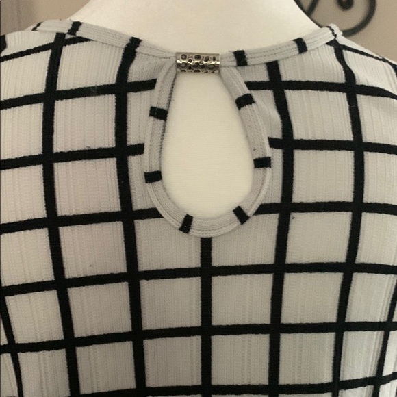 Small Black and White Boxy Ruffled Blouse, EUC, Eyelet with Silver hardware. - Picture 4 of 5